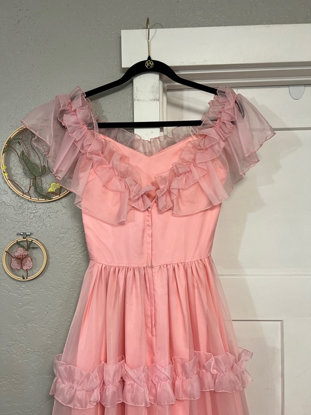 1970’s VINTAGE UNION MADE PINK RUFFLE COQUETTE BRIDGERTON STYLE GOWN DRESS - Picture 6 of 16